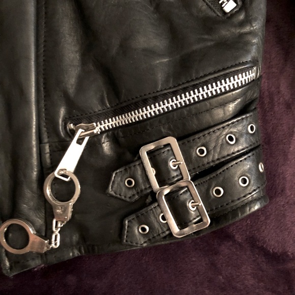 Leather Motorcycle Jacket Vintage Black Unisex - Picture 3 of 7